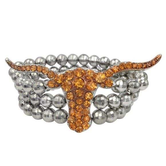 Large Burnt Orange Longhorn Bull Stretch Bracelet - Picture 1 of 3